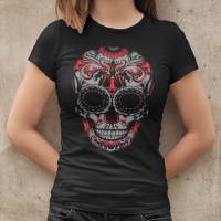 T-Shirt Psycho Industries --Sugarskull Red-- black